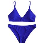 ZAFUL Women's Solid Spaghetti Strap Bralette Bikini Set Two Piece Swimsuit (Cobalt Blue, M)