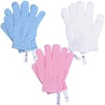 Fine Lines - Exfoliating Shower Gloves, Pack of 3 Pairs (6 pcs) - Exfoliating Glove for Bath scrub, Dead Skin Remover - Exfoliating mitt - Body Scrub Gloves with Hanging Hoops - Protected Design