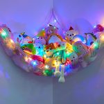 MHJY Toy Hammock Stuffed Animals Toy Storage Net with LED Light Large Corner Hanging Soft Cuddly Plush Mesh Organizer with Remote Control 8 Kinds of Llight Mode for Kids Nursery Bedroom