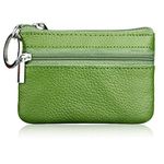 Nathalie Genuine Leather Coin Pouch Mini Purse Card Wallet with Key Ring and Zipper (Green), Small