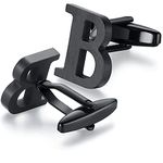 HONEY BEAR Mens Initial Alphabet Letter Cufflinks for Business Wedding Gift Black (B)