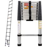 Portable Telescopic Extension Ladder Folding Step Multi-Use Non-Slip Ladders DIY Stainless Steel Ladder EN131 Safe Standard 330 LB Load Capacity (3.8m/12.5ft)