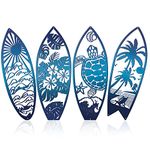 Therwen 4 Pcs Metal Surf Board Wall Decor Summer Tropical Metal Surfboard Beach Signs Wall Decor Tropical Wall Decor Palm Tree Wall Art Turtle Wall Decoration Summer Wall Decor for Wall Door (Blue)