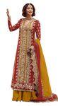 RUDRAPRAYAG Women's Traditional Organza Embroidered Semi Stitched Anarkali Suit Set With Embroidered Dupatta (Red)