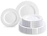 " OCCASIONS " 120 Plates Pack,(60 Guests) Extra Heavyweight Vintage Wedding Disposable/Reusable Plastic Plates 60 x 11'' Dinner + 60 x 8.25'' Salad/Dessert Plate (Chateau White)