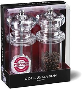 Cole & Mason Acrylic Salt & Pepper Grinder Mill - Gift Set | Clear/Silver | Spring-Loaded Ceramic Mechanism for Salt | Hardened Carbon Steel Mechanism for Pepper | Etched S&P On Top | Partially Filled