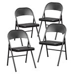 BOOSDEN Folding Chair, Foldable Chair, Set of 4, Metal Fold Up Chair for Home, Office, Dining, Portable and Compact Metal Frame Folding Seat, Fold Out Chair Indoor & Outdoor, Black