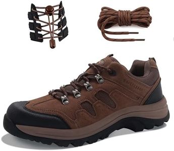 CC-Los Men's Waterproof Hiking Shoes Lace-Free Lightweight & Breathable No Tie Outdoor Work Shoes Brown Size 9 New Upgrade