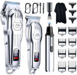 KIKIDO Hair Clippers Professional Cordless for Men, Electric Beard Trimmer Kits & Sets, Cordless LCD Display Hair Trimmers, Rechargeable Haircut Machine for Barber, Grooming, Family, Home (Sliver-3)
