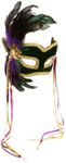 Forum Deluxe Half Mask with Peacock Feathers, Green, One Size