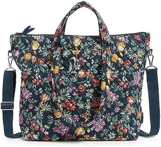 Vera Bradley Cotton Slouchy Tote Bag, Fresh-cut Floral Green, One Size