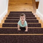 Jaoul Stair Treads Carpets Non-Slip 8" X 30" Indoor 15PCS Stair Runners for Wooden Steps, Non-Skid Safety Rug Slip Resistant for Kids Elders and Pets (Brown, 15PC)