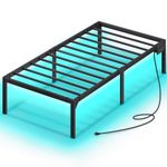 Rolanstar Bed Frame with USB Charging Station, Twin Bed Frame with LED Lights, Platform Bed Frame with Heavy Duty Steel Slats, 16" Storage Space Beneath Bed, No Box Spring Needed, Noise Free, Black