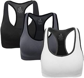 ANGOOL Women's Sports Bra Padded High Impact Racerback Comfy Yoga Workout Bra, M Fit 32DD 32E 34D 34DD 36BC 38BC, Black+gray+white