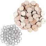 Super Z Outlet 100 Wood Rounds and 100 Key Rings Wooden Circle Discs with Holes and Ring Clips for Birthday Board Tags, Homemade DIY Gifts, Arts & Crafts (1" Inch)