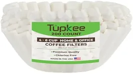 Tupkee Coffee Filters 4-6 Cups - Junior Basket Style, White Paper, Chlorine Free Coffee Filter, Made in the USA