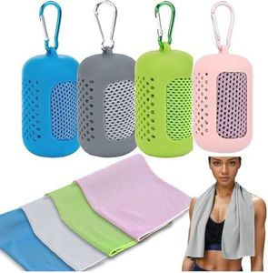 Liyquint Portable Cooling Towel Set, 4 Pack Silicone Case Gym Towels - Quick Dry Microfibre Ice Towels for Sports & Outdoor, Fast Drying Cooling Towel with Case (Multicolor)