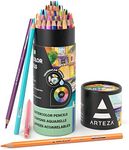 ARTEZA Watercolor Pencils, Professional Set of 48, Presharpened, Triangular-Shaped Colored Pencils for Adults and Kids, for Drawing, Sketching, and Painting