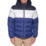 Tommy Hilfiger mens Hooded Puffer Jacket Down Alternative Coat, Bluebell Color Block, Medium US