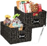 Best Choice Products Pantry Baskets Set of 2 16x12in Water Hyacinth Storage Baskets, Woven Wicker Kitchen Organizers with handles w/Chalkboard Label Chalk Marker - Black