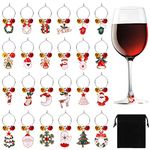 SANNIX 24pcs Christmas Wine Glass Charms Wine Glass Markers Identification Christmas Wine Charms for Stem Glasses Wine Tasting Party Favors Holiday Decorations