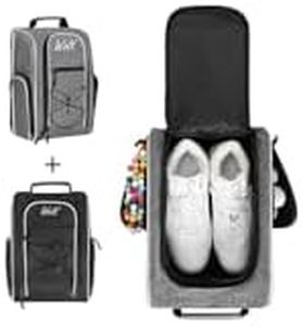 Wolt 2 Pcs Golf Shoe Bag for Travel- Zippered Shoes Carrier Bags with Ventilation & Double Outside Accessory Pocket for Socks, Tees, Golf Balls, etc. for women and men (Black+Grey)
