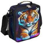 Galaxy Colorful Tiger Insulated Lunch Bag for Girls Boys Teen Cute Tiger Reusable Lunch Box with Shoulder Strap Freezable Thermal Cooler Bag Meal Prep Boxs for School Travel Picnic Beach Lunch Pail