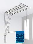 Synergy - 6 Pipes x 7 Feet - Heavy Duty - Stainless Steel Ceiling Clothes Hanger/Cloth Dryer with UV Protected Nylon Rope and Individual Drop Down Railers (SY-CL4.2)