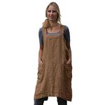 Women’s Pinafore Square Apron Baking Cooking Gardening Works Cross Back Cotton/Linen Blend Dress with 2 Pockets