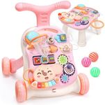 CUTE STONE 2 in 1 Baby Walker, Sit to Stand Learning Walker, Kids Early Educational Activity Center, Multifunctional Removable Play Panel, Push Walking Music Toys for Toddler Infant Boys Girls(Pink)