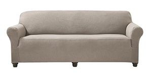 Home Beyond & HB design - Stretch Sofa Covers Slipcovers 3 Seater - Spandex Jacquard Fabric Couch Sofa Cover with Elastic Bottom - Furniture Protectors - (Sofa 72-92 Inches Wide, Stripe Sand)