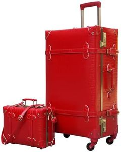 urecity Cute Vintage Look Lightweight Spinner Luggage Set of 2 Pieces, Travel Set includes a Tote Bag, Luxury Designer Retro Trunk Luggage (26"+12", Red)