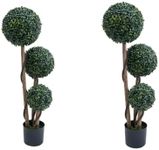 Topiary Trees Artificial Outdoor Set of 2, 35 Inch Milan Grass Ball Topiary Trees Boxwood Ball Treestriple Balls for Porch, Home, Garden Decor