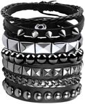 Ulekuke 4 Pcs Punk Rock Leather Studded Bracelets for Men Women 80s Gothic Spike Cuff Bracelet Set Emo Accessories for Rocker Outfits, One size, no gemstone