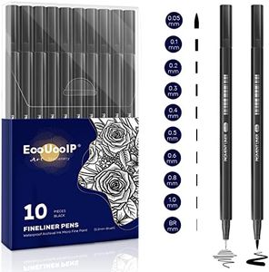 Stylos Noir a Pointe Fine, EooUooIP®️ 10 Feutres Dessin, Stylos Micro, Professionnel Artist Pen, Caligraphie Ecriture Kit, pour les Manga, écriture, signature, conception d'illustration et dessin