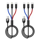 Aioneus Multi Charging Cable, Universal Charger 4FT 3-in-1 Multiple Ends USB Charging Cord with/Type C/Micro USB Port(Black,2Pack)