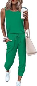 PRETTYGARDEN Women's Two Piece Outfit Sets Casual Summer Sleeveless Crewneck Tops and Sweatpants Active Tracksuit Lounge Wear (Green,Medium)