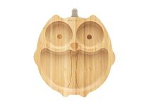 eco rascals Bamboo Baby & Toddler Owl Suction Plate - Natural Weaning Large Owl Plate from 6 Months, Beautiful & Organic, Spill Proof Plate with Strong Suction Ring for Feeding Babies (Grey)