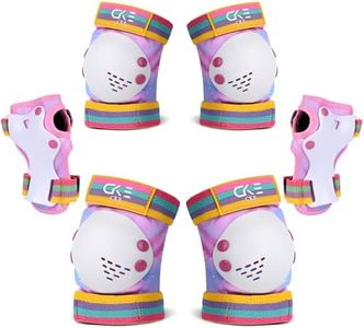 CKE Rainbow Kids Knee Pads and Elbow Pads Set Toddler Knee Pads and Elbow Pads Protective Gear Set for Skating Cycling Rollerblading-Pink