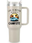 KEDRIAN Camping Tumbler 40oz, Cool Camping Birthday Gifts for RV Campers, Happy Camper Tumbler, Camping Tumbler with Lid, Camping Gifts Ideas, Happy Camping Gifts for Campers