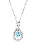 Sllaiss 925 Sterling Silver Infinity Pendant Necklace Blue Heart Austria Crystal Sapphire 18K Endless Pendant Necklace for Women Jewelry Gift for Anniversary, Metal