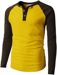 H2H Mens Casual Slim Fit T-Shirts Henley Shirts Raglan Long & 3/4 Sleeve Jersey Baseball T Shirts, Cmttl077-yellowdarkbrown, X-Small