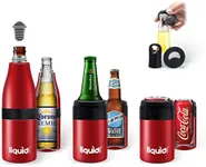 Multi-Function Beer Bottle Insulator. Stainles Steel Bottle Cooler for 12 oz Glass Bottles, Regular Cans or Skinny Cans. Coffee Tumbler, Water bottle or Can Sleeve. (Red, 3 in 1)