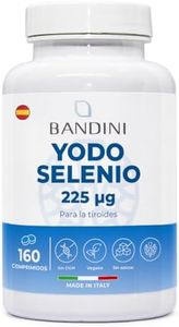 Bandini® YODO 225 mcg + SELENIO 100 mcg 160 Comprimidos | Yoduro de Potasio KI + Selenio L Metionina | Alta Absorción Alta Dosis | Yodo 100% Vegano, Sin OGM | Para la tiroides y el sistema nervioso