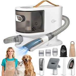 ExcegBot Dog Hair Vacuum & Dog Grooming Kit - Low Noise Dog Vacuum Hair Remover Pet Grooming Kit Collects 99% Hair, 5 Proven Grooming Tools for Dogs Cats and Other Animals | 2L Dust Cup, Beige