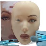 3D makeup practice face plate, silicone makeup mannequin face, reusable beginner's practice eye makeup face, silicone artificial eye beautician, makeup artist's full face practice eyelash eye shadow, Eyeliner Pen simulation, real makeup training mode (White)