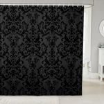 Erosebridal Adults Gothic Damask Shower Curtain Antique Victorian Baroque Bathroom Curtain 72" Wx72 L Black Grey Greenish Vintage Floral Bathroom Accessories Bohemian Exotic Decor 12 Hooks