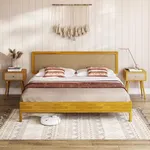 Bme Nipe King 14 Inch Bohemian Bed Frame with Adjustable Woven Headboard - Rustic & Vintage Unique Style with Acacia Wood - No Box Spring Needed - Easy Assembly - Natural