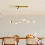 Oninio Modern Chandelier Gold Pendant Light Dimmable Chandelier with Remote Control Hanging Lamp Height Adjustable Chandelier Ceiling Lights for Kitchen Dining Room Living Room Bedroom (47.2in)