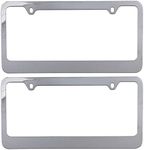 Chrome Plated Rust-Proof Die-Cast Stainless Metal License Plate Frame/Holder Universal Size - Blank Metal Design (Pack of 2)